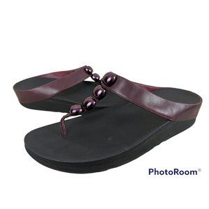 FitFlop Women Sandals Size 11 Plum Purple Leather Thong Embellishments Comfort